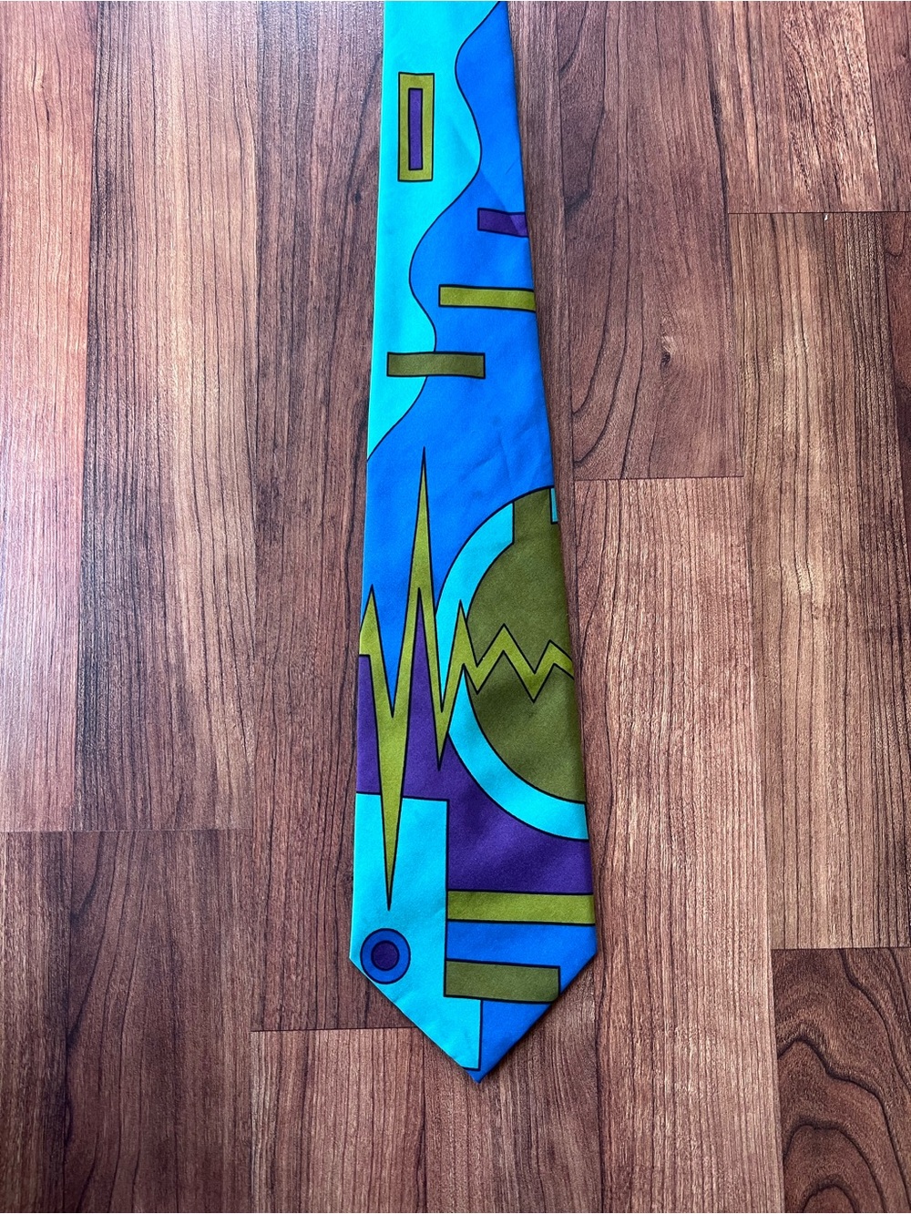 Vintage 90s NEXT Abstract Geometric Necktie Teal Blue Purple Retro